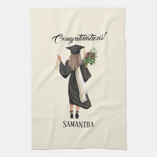Personalised Watercolor Graduation (9) Tea Towel (Vertical)