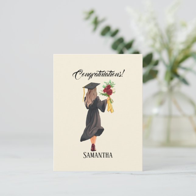 Personalised Watercolor Graduation  Postcard (Standing Front)