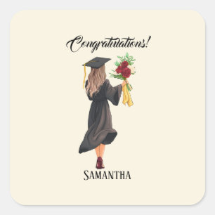 Personalised Watercolor Graduation  Square Sticker