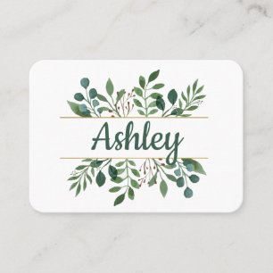 Personalised Watercolor Green Leaves Place Card