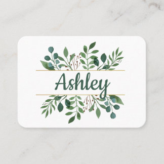 Personalised Watercolor Green Leaves Place Card