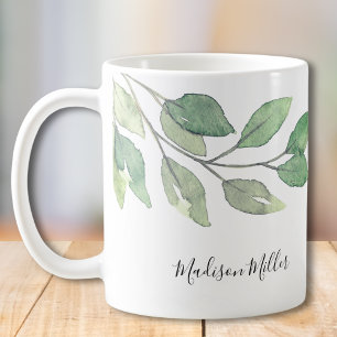 Personalised Watercolor Greenery Coffee Mug