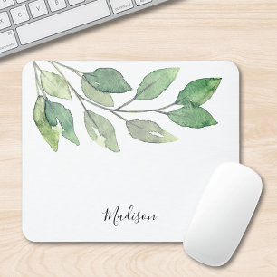 Personalised Watercolor Greenery Mouse Pad