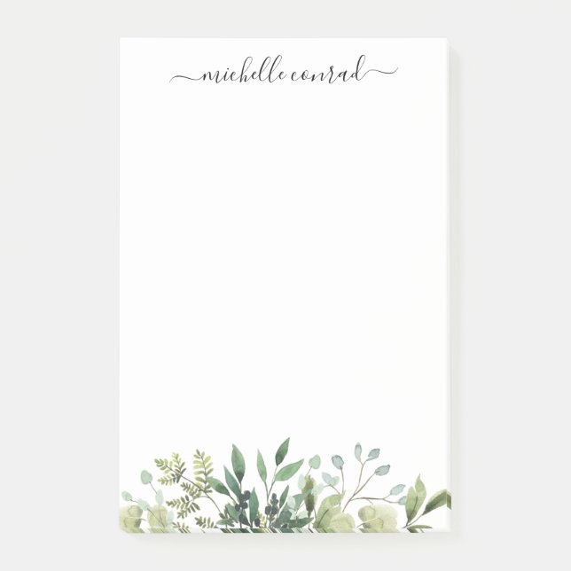 Personalised Watercolor Greenery Notepad (Front)