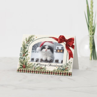 Personalised Watercolor Greenery Red Bow Christmas Holiday Card