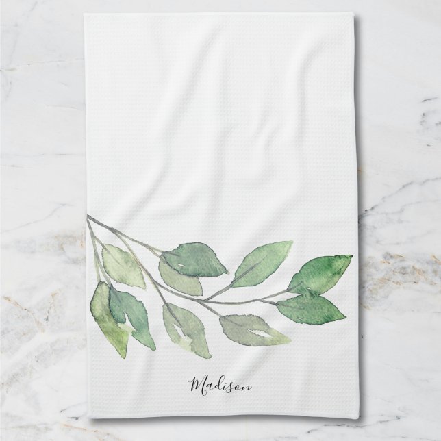 Personalised Watercolor Greenery Tea Towel (Creator Uploaded)