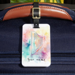 Personalised Watercolor Harp Luggage Tag