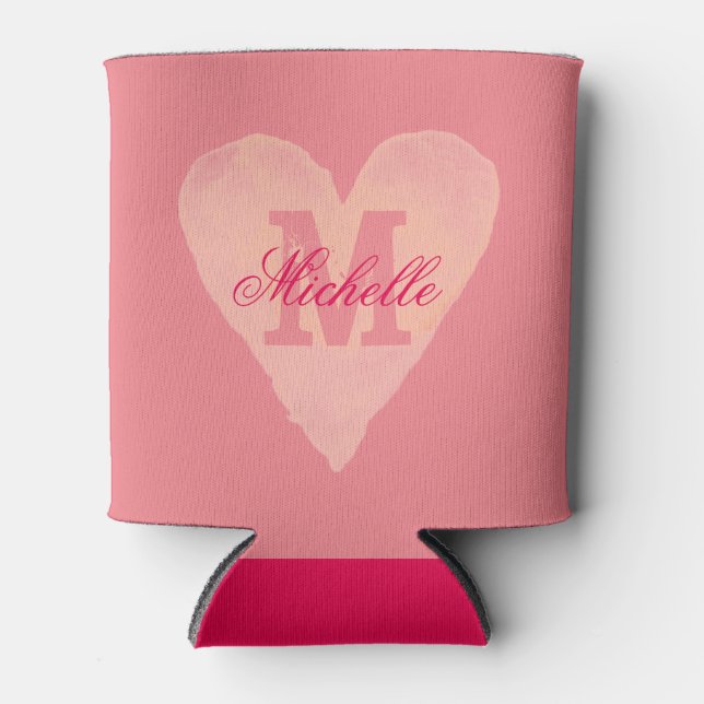 Personalised watercolor heart monogram can cooler (Front)