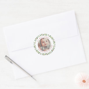 Personalised Watercolor Holly Christmas with Photo Classic Round Sticker