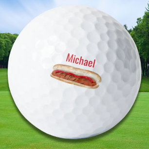 Personalised Watercolor Hot Dog with Ketchup Golf Balls