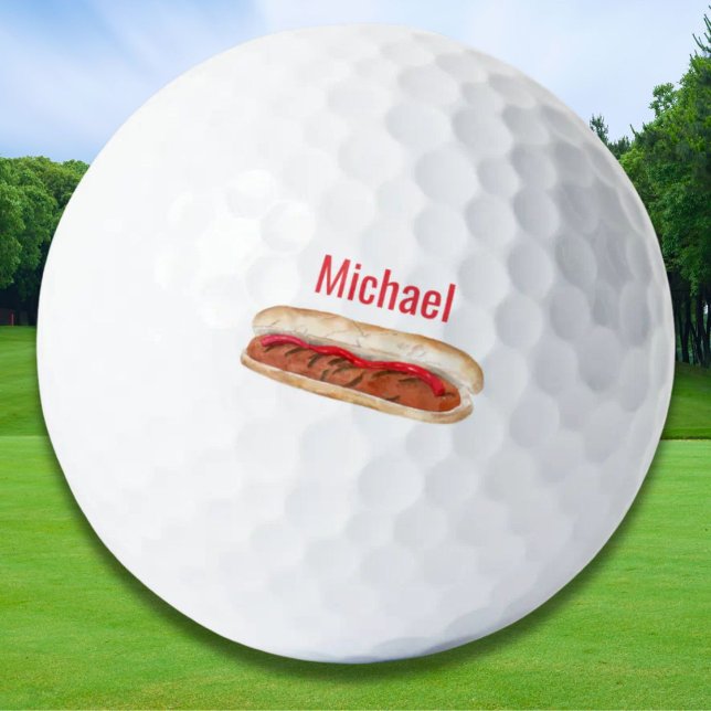 Personalised Watercolor Hot Dog with Ketchup  Golf Balls (Creator Uploaded)