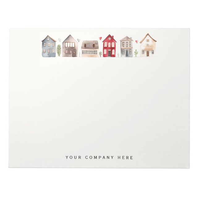 Personalised Watercolor Houses Realty Notepad (Front)