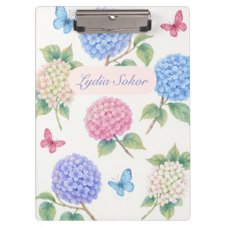 Personalised Watercolor Hydrangea Floral  Clipboard