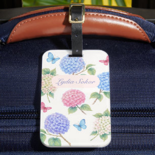 Personalised Watercolor Hydrangea Floral  Luggage Tag