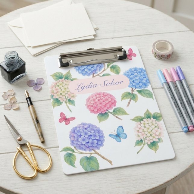 Personalised Watercolor Hydrangea Floral  Mini Clipboard (Creator Uploaded)