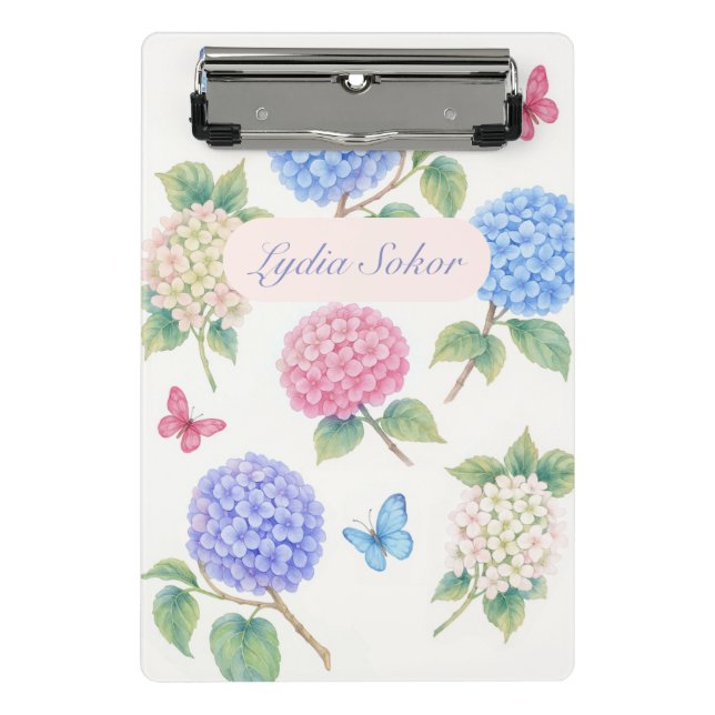 Personalised Watercolor Hydrangea Floral  Mini Clipboard (Front)