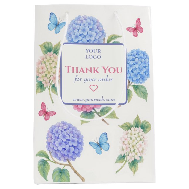 Personalised Watercolor Hydrangea Gift Bag (Front)