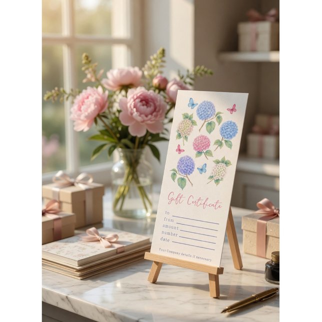 Personalised Watercolor Hydrangea Gift Certificate (Creator Uploaded)