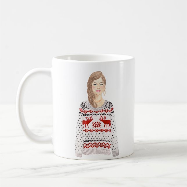Personalised Watercolor Image Christmas Mug (Left)