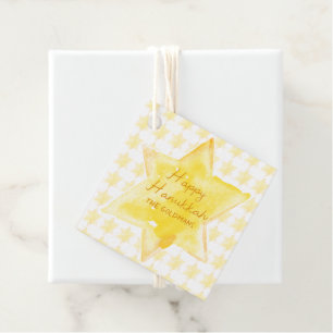 Personalised Watercolor Jewish Star Hanukkah Favour Tags