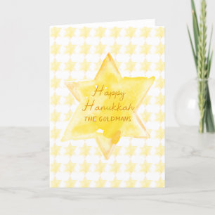 Personalised Watercolor Jewish Star Hanukkah  Holiday Card