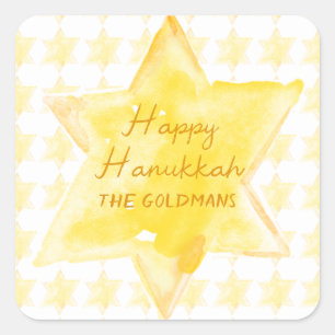Personalised Watercolor Jewish Star Hanukkah Square Sticker