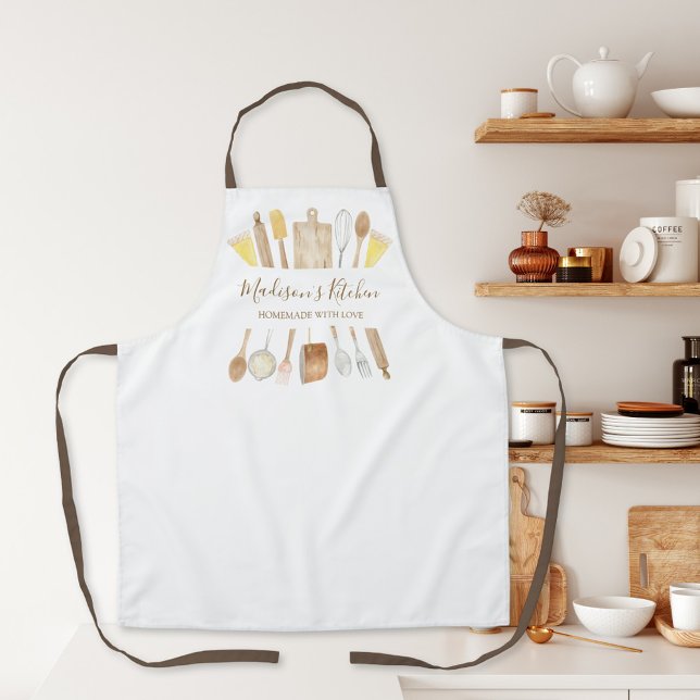 Personalised Watercolor Kitchen Cooking Utensils Apron (In situ)