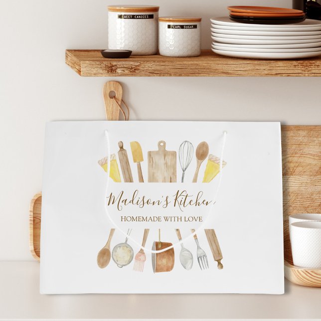 Personalised Watercolor Kitchen Cooking Utensils  Large Gift Bag (In situ)