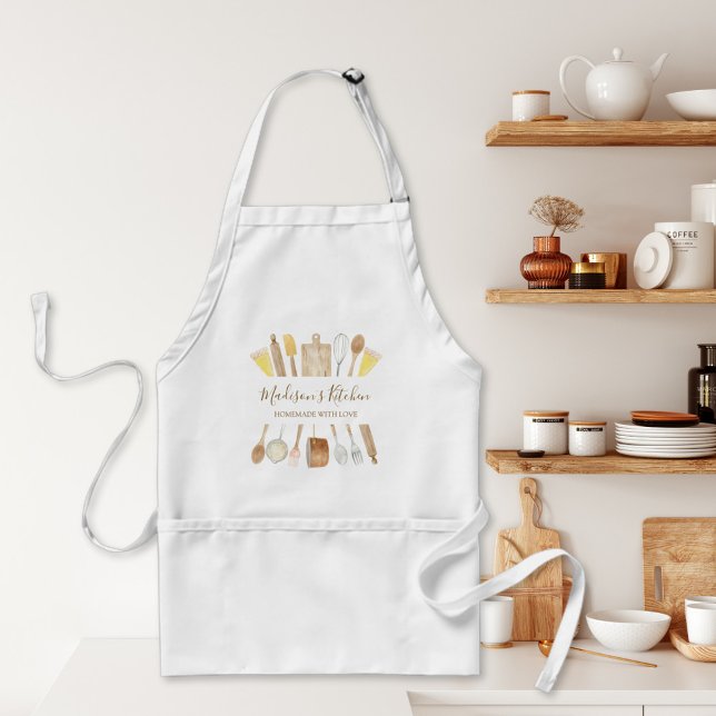 Personalised Watercolor Kitchen Cooking Utensils  Standard Apron (In situ)