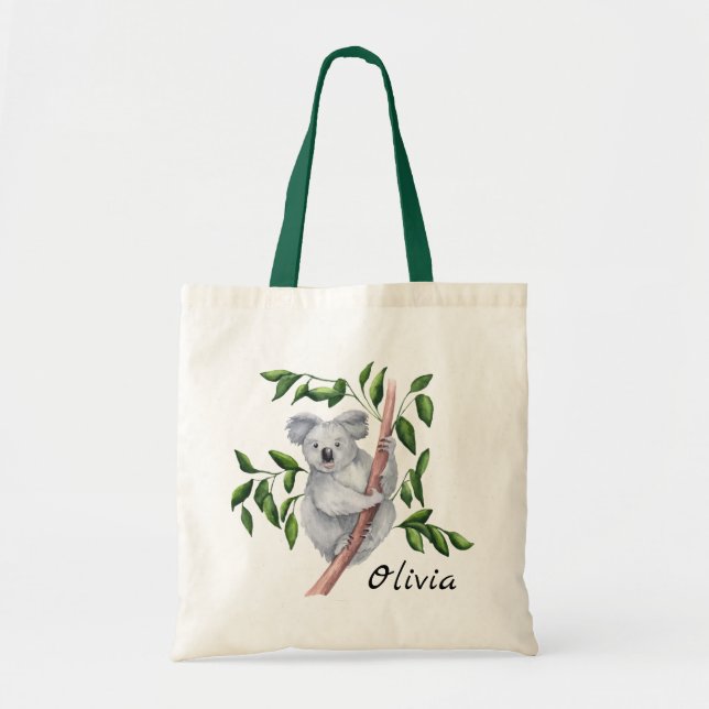 Personalised Watercolor Koala Bear Tote Bag (Front)