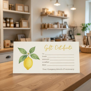 Personalised Watercolor Lemon Gift Certificate