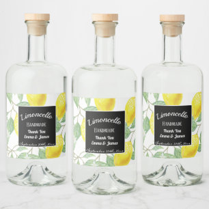 Personalised Watercolor Lemon Leafs Black Liquor Bottle Label