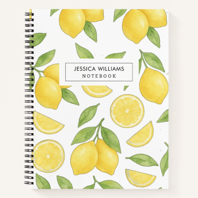 Personalised Watercolor Lemon Pattern  Notebook (Front)