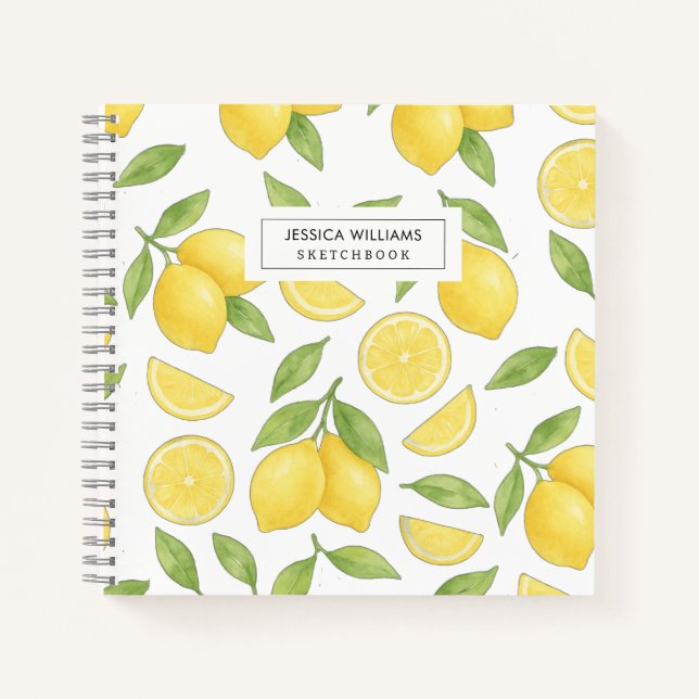 Personalised Watercolor Lemon Pattern Sketch Notebook (Front)
