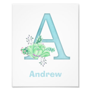 Personalised Watercolor Letter A Photo Print