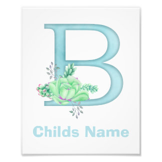 Personalised Watercolor Letter B Photo Print