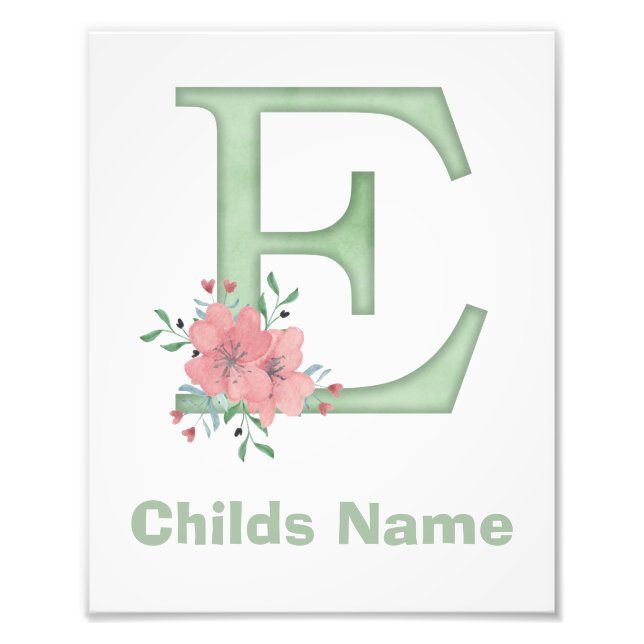 Personalised Watercolor Letter E Photo Print (Front)