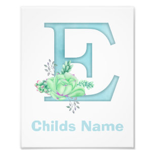 Personalised Watercolor Letter E Photo Print