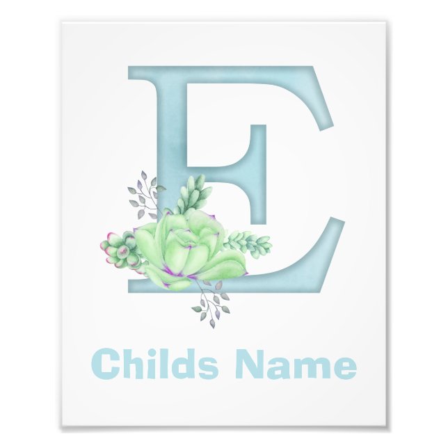 Personalised Watercolor Letter E Photo Print (Front)