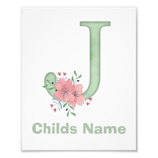 Personalised Watercolor Letter J Photo Print (Front)