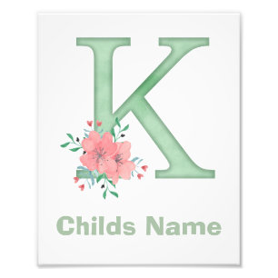 Personalised Watercolor Letter K Photo Print