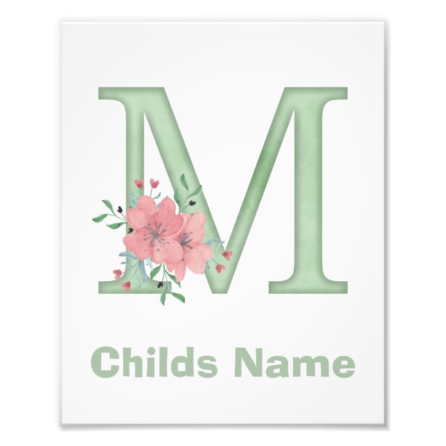 Personalised Watercolor Letter M Photo Print (Front)