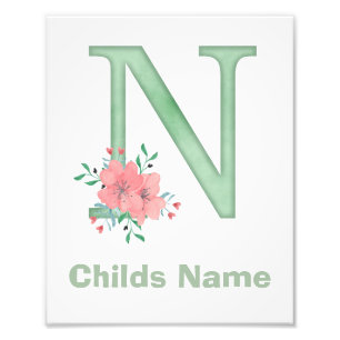 Personalised Watercolor Letter N Photo Print