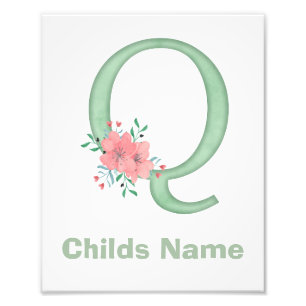Personalised Watercolor Letter Q Photo Print