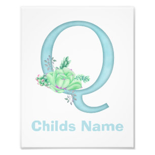 Personalised Watercolor Letter Q Photo Print