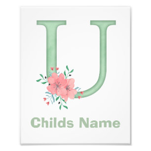 Personalised Watercolor Letter U Photo Print