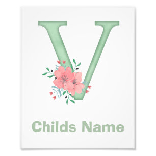 Personalised Watercolor Letter V Photo Print