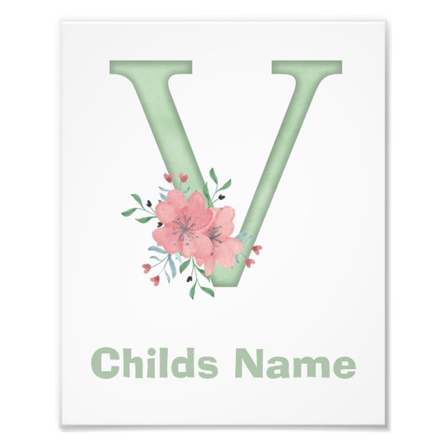 Personalised Watercolor Letter V Photo Print (Front)