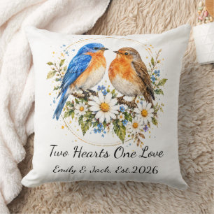 Personalised Watercolor Love Birds Custom Wedding Cushion