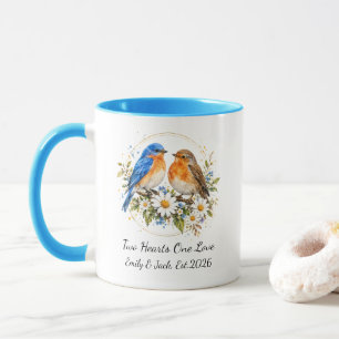 Personalised Watercolor Love Birds Custom Wedding Mug